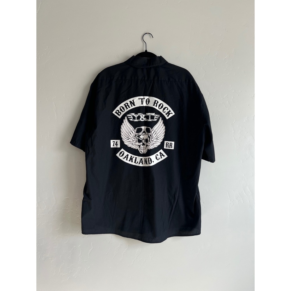 Dickies Vintage Born to Rock‎ Oakland CA Graphic Button Up Biker Shirt 2XL